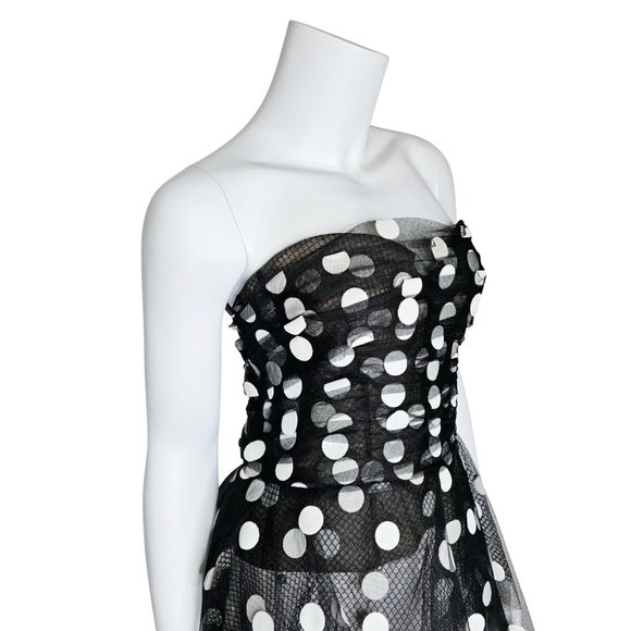 [Sold] OSCAR DE LA RENTA Polka-Dot Tulle Bustier Asymmetric Top | US 14 - Picture 4 of 9